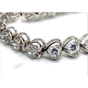 Sterling Silver Heart Bracelet Prong Set Diamondart w Brilliant Faceted Stones